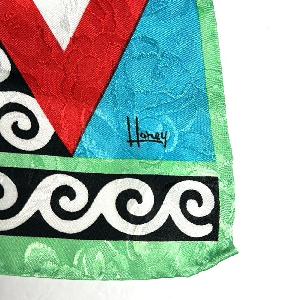 HONEY Silk Rectangle Scarf Colorful Geometric Pattern - Picture 7 of 7